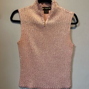 Vintage Valentina Light Pink Textured Sleeveless Top with Mock Zip Collar